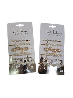 Nicole Miller Women's Hair Pins 2 Sets Gold Tone Faux Pearl, Rhinestone NWT